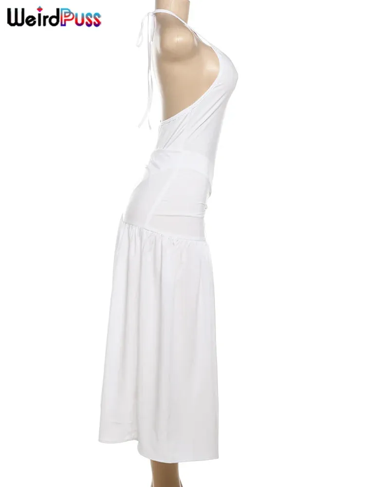 🔥 2-Piece Summer Clubwear Set – Halter Bodysuit & Wrapped Long Skirt