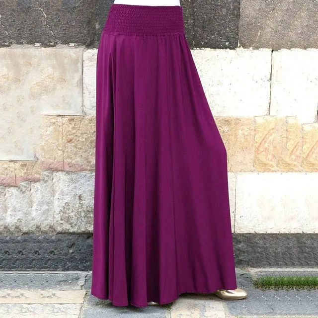 2019 Women Long Maxi Pleated Skirt High Waist Elascity Casual Party Skirt Solid Color plus size Loose long skirts for women #626
