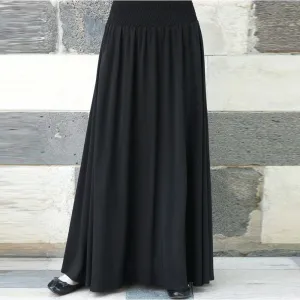 2019 Women Long Maxi Pleated Skirt High Waist Elascity Casual Party Skirt Solid Color plus size Loose long skirts for women #626
