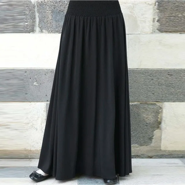 2019 Women Long Maxi Pleated Skirt High Waist Elascity Casual Party Skirt Solid Color plus size Loose long skirts for women #626