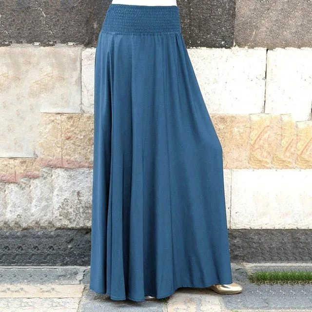 2019 Women Long Maxi Pleated Skirt High Waist Elascity Casual Party Skirt Solid Color plus size Loose long skirts for women #626