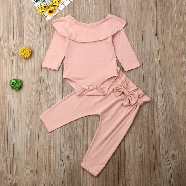 2Pcs Baby Girls Ruffle Bodysuit Romper Tops Pants Winter Outfits