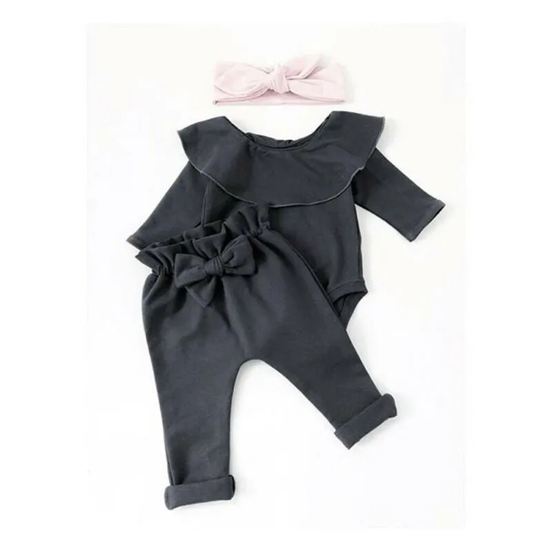 2Pcs Baby Girls Ruffle Bodysuit Romper Tops Pants Winter Outfits