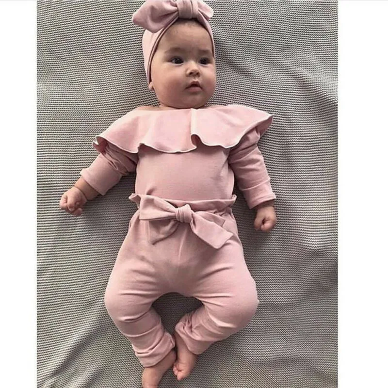 2Pcs Baby Girls Ruffle Bodysuit Romper Tops Pants Winter Outfits