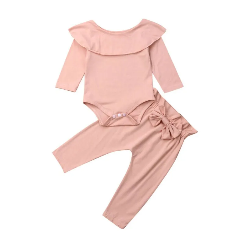 2Pcs Baby Girls Ruffle Bodysuit Romper Tops Pants Winter Outfits