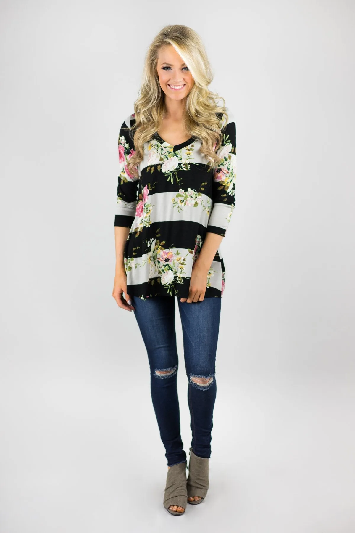 About Time 3/4 Sleeve Floral Top