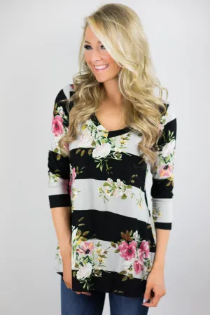 About Time 3/4 Sleeve Floral Top