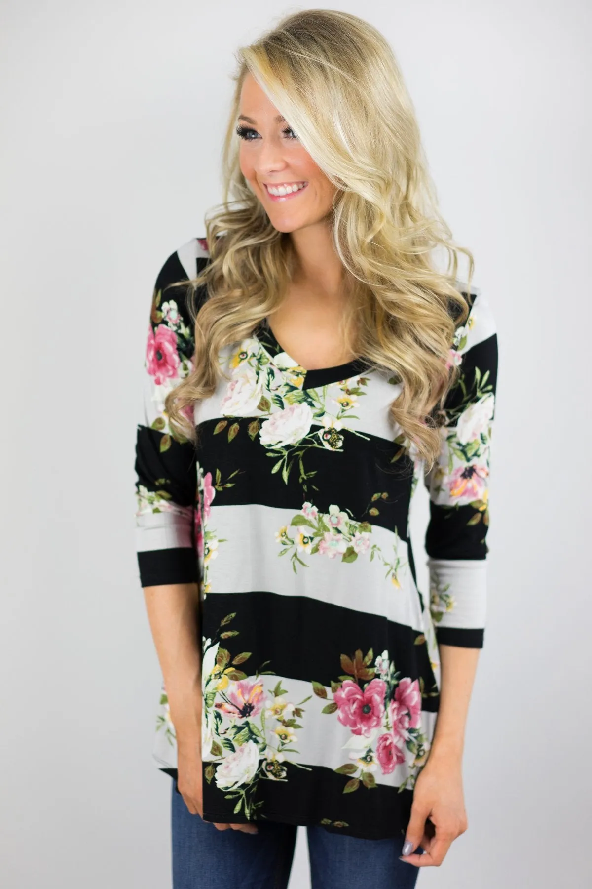About Time 3/4 Sleeve Floral Top