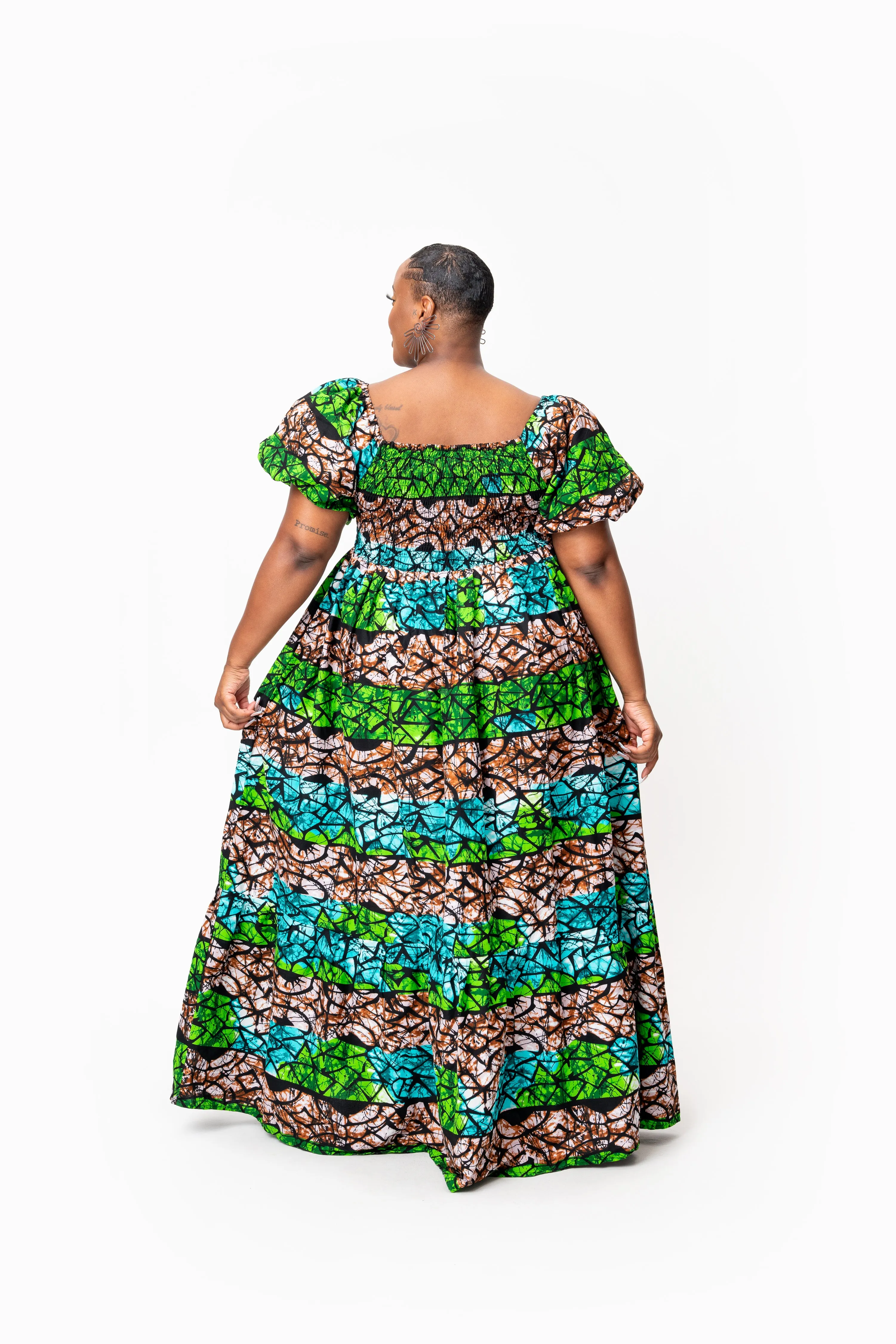 ADA Smocked Puffy Sleeve African print maxi dress