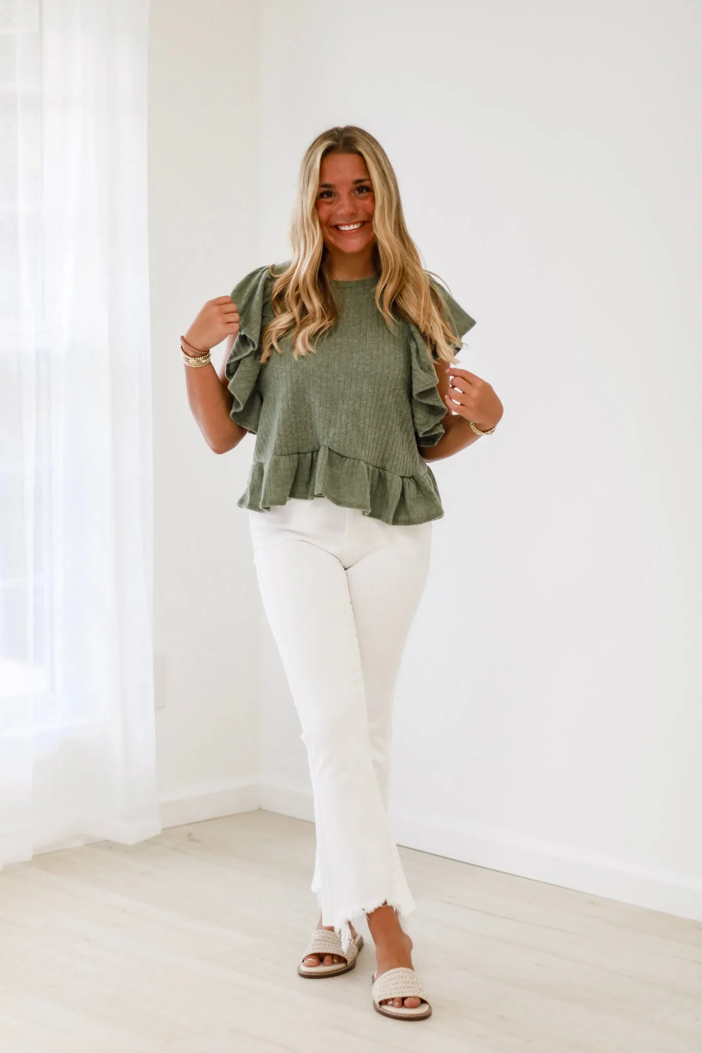 After All Ruffle Top in Olive