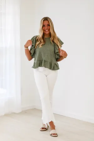 After All Ruffle Top in Olive