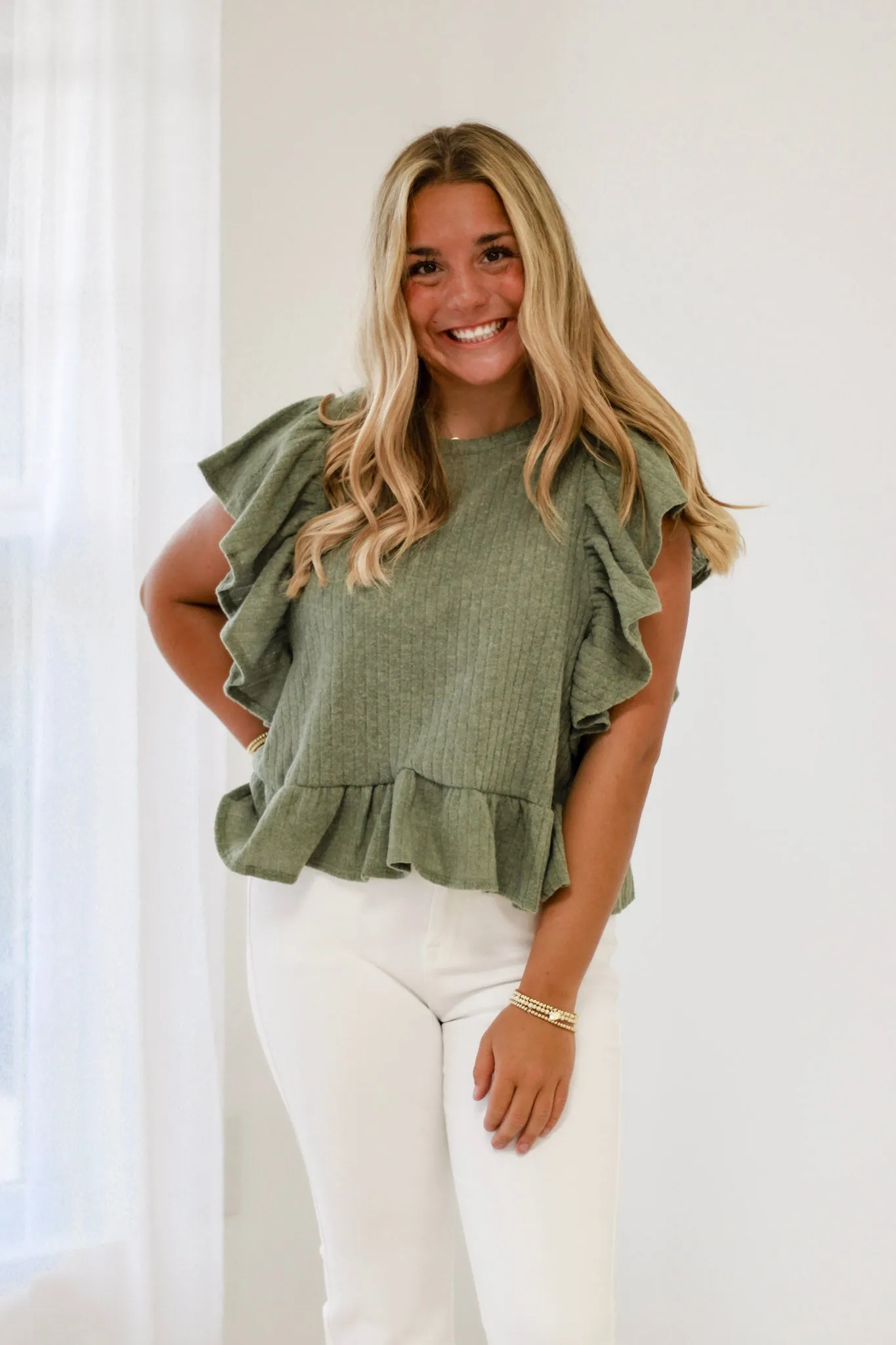 After All Ruffle Top in Olive