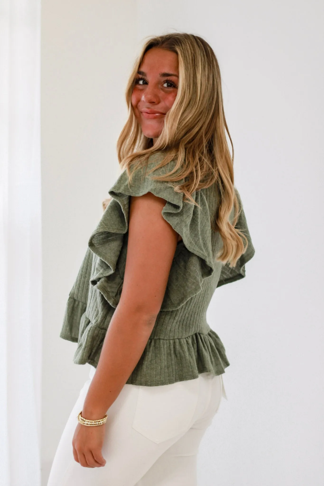 After All Ruffle Top in Olive