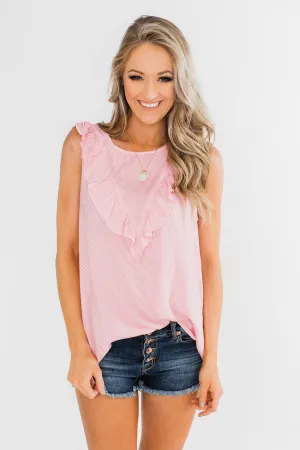 All Eyes On Me Striped Ruffle Tank Top- Pink