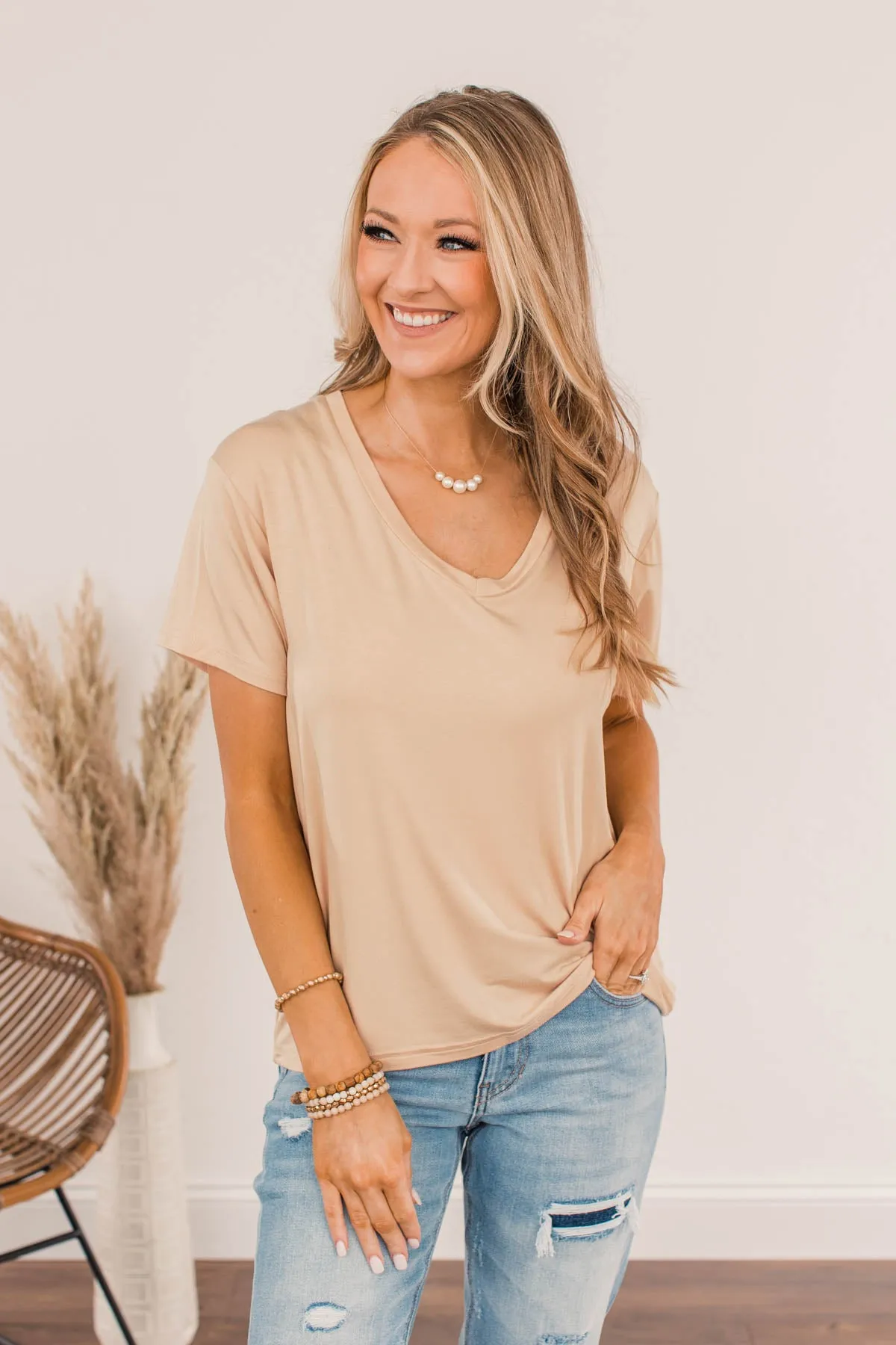 Always Essential V-Neck Top- Tan