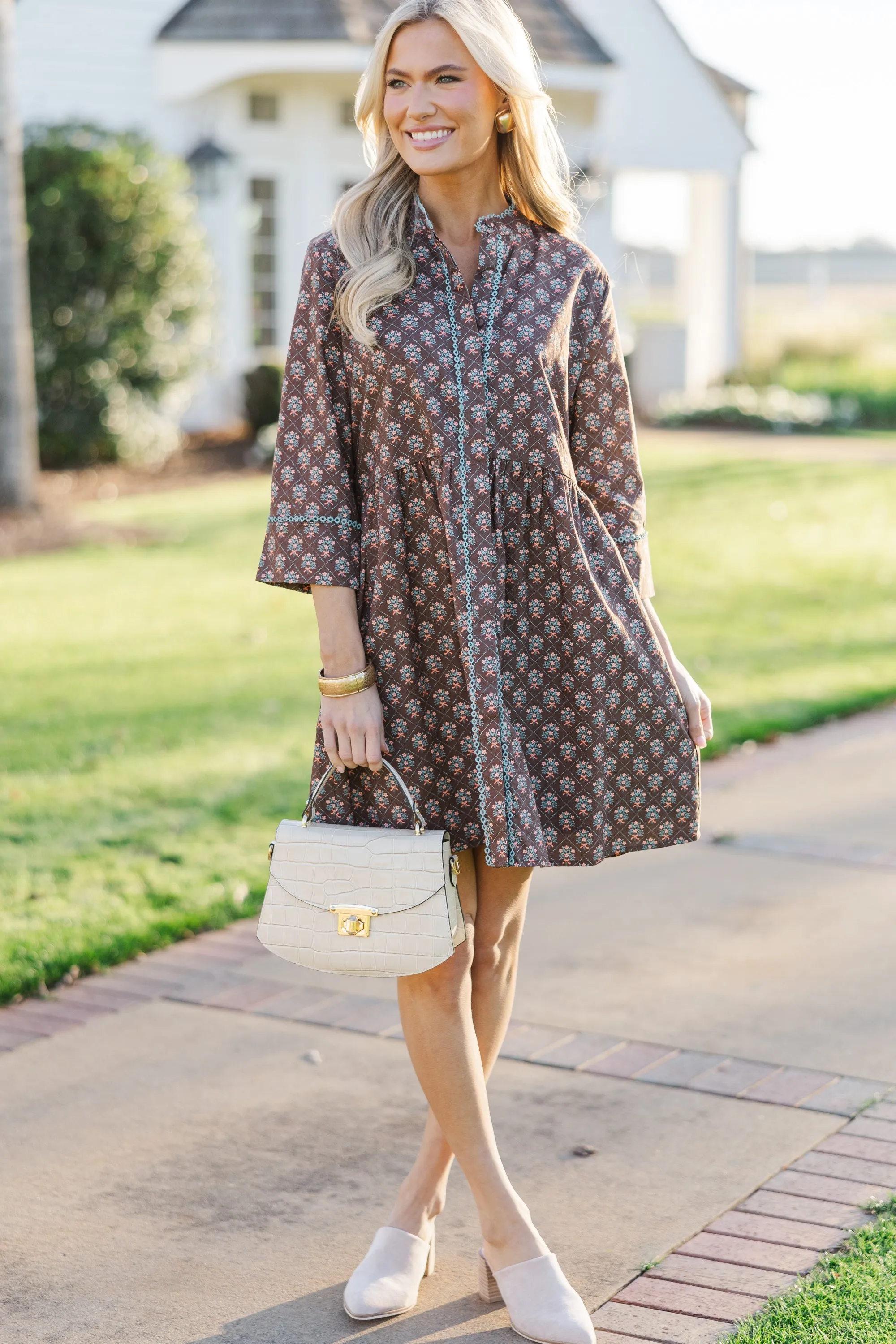 Always The One Brown Medallion Shift Dress
