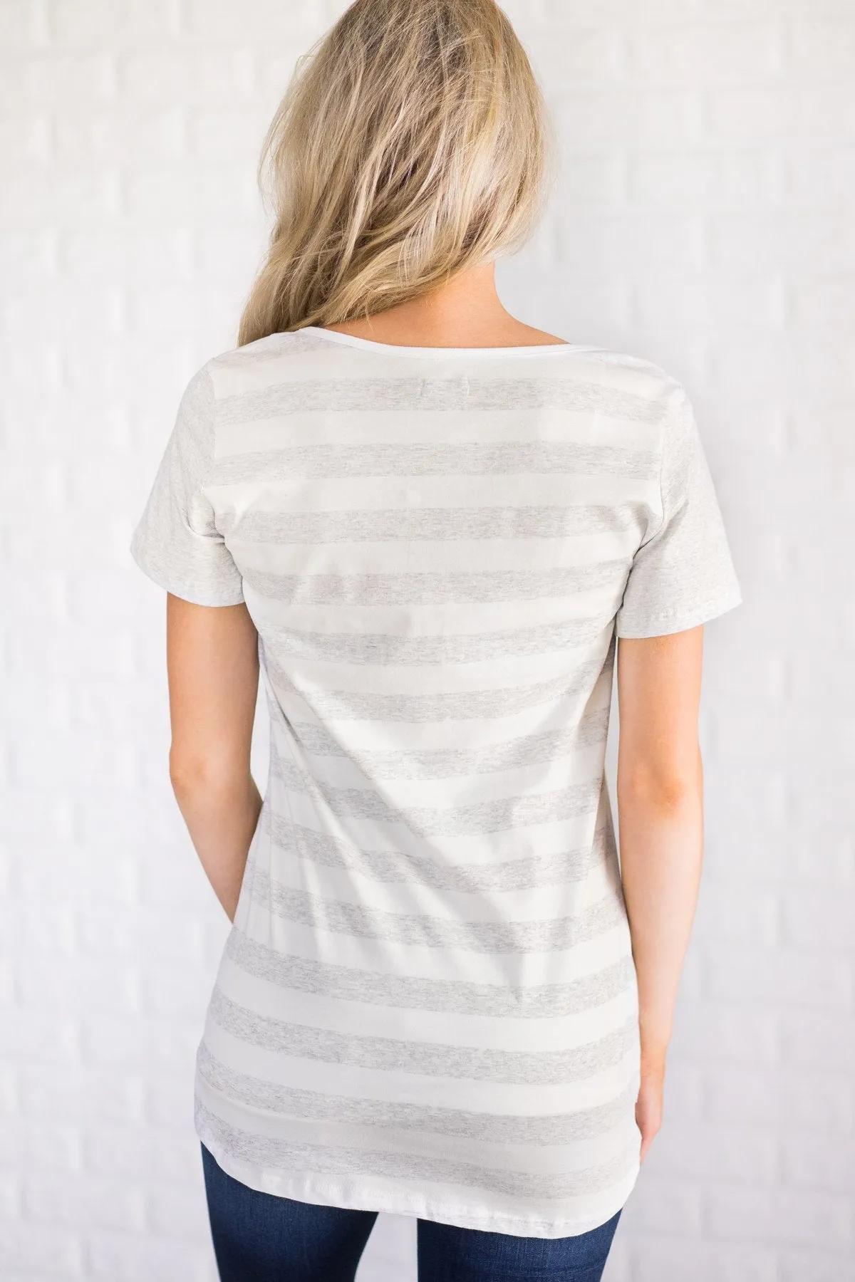 Ampersand Striped V-Neck Tee - Heather Grey