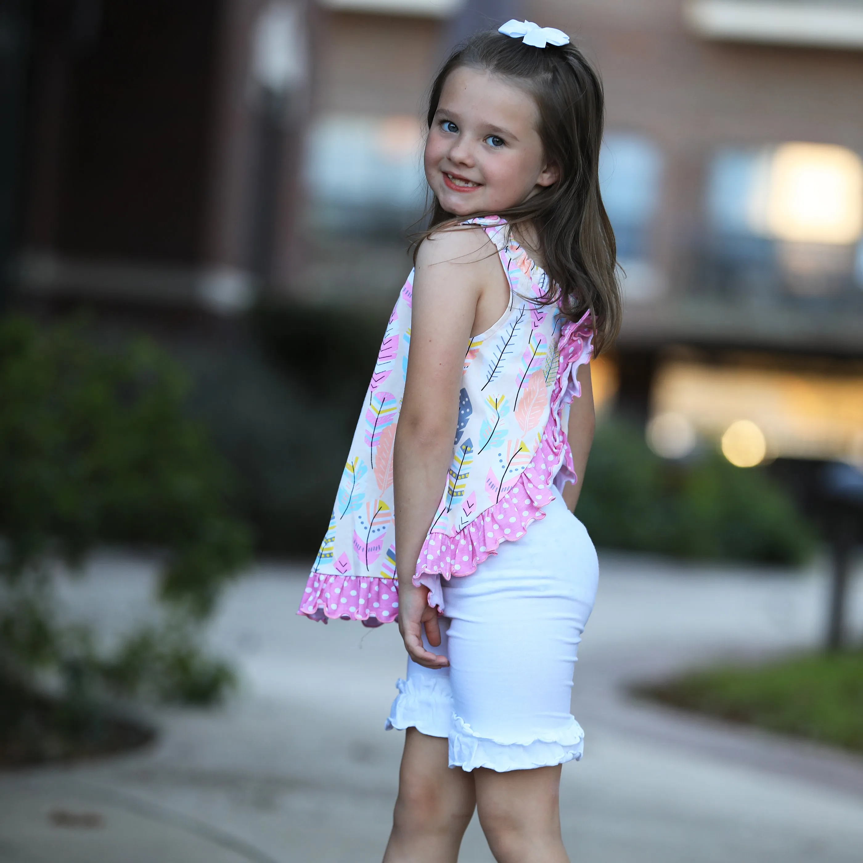 AnnLoren Baby/Toddler Girls Open Back Swing Tank Top with Bow Feather Design