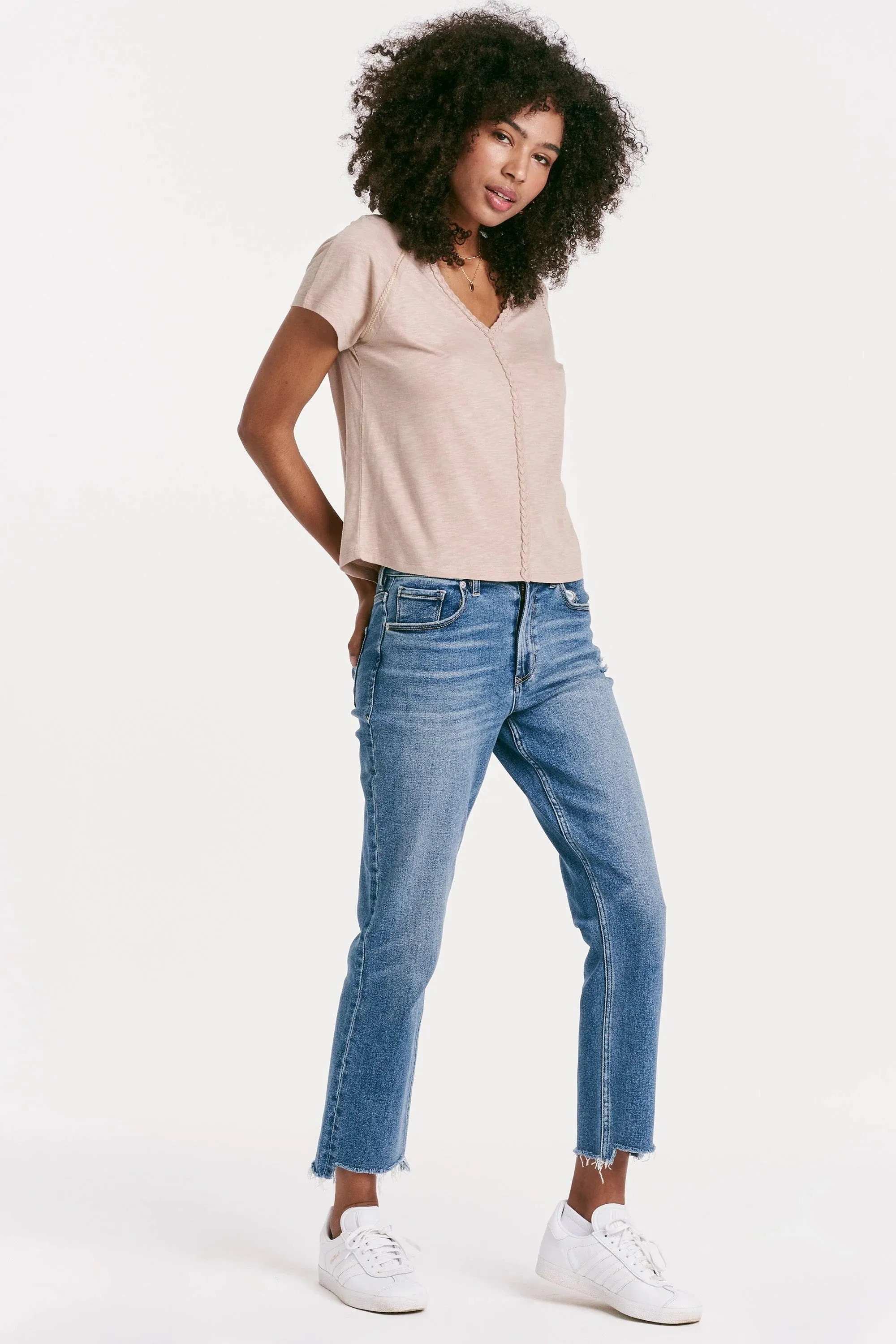 Another Love Raya Braid Trim Slubby Top