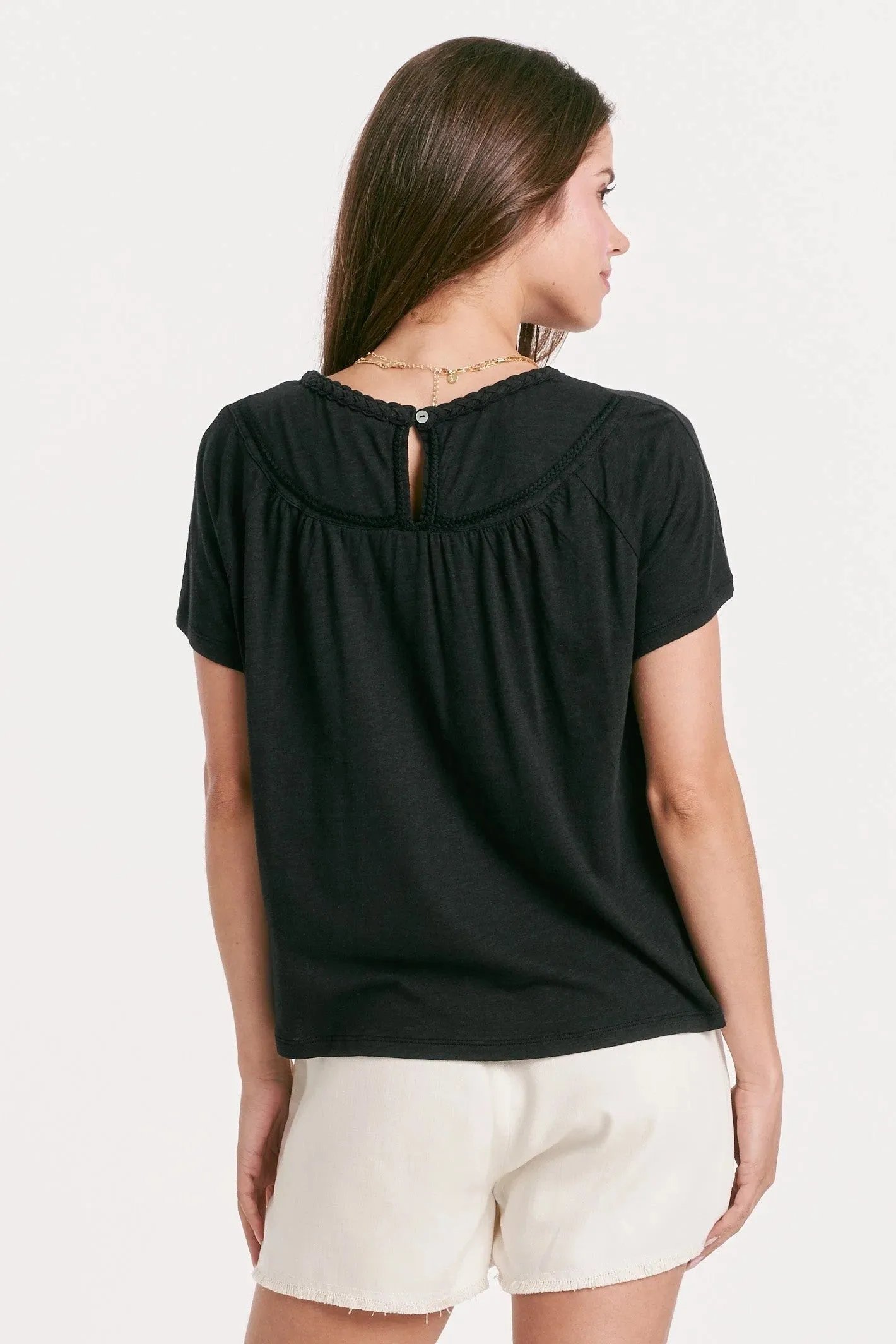 Another Love Raya Braid Trim Slubby Top