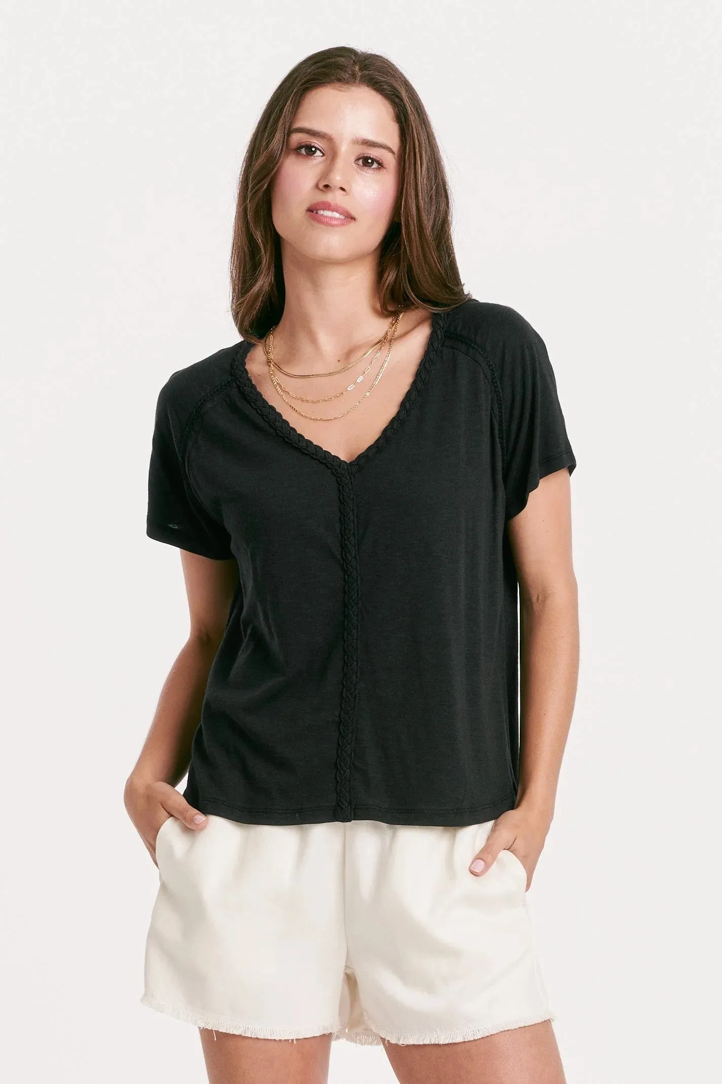 Another Love Raya Braid Trim Slubby Top