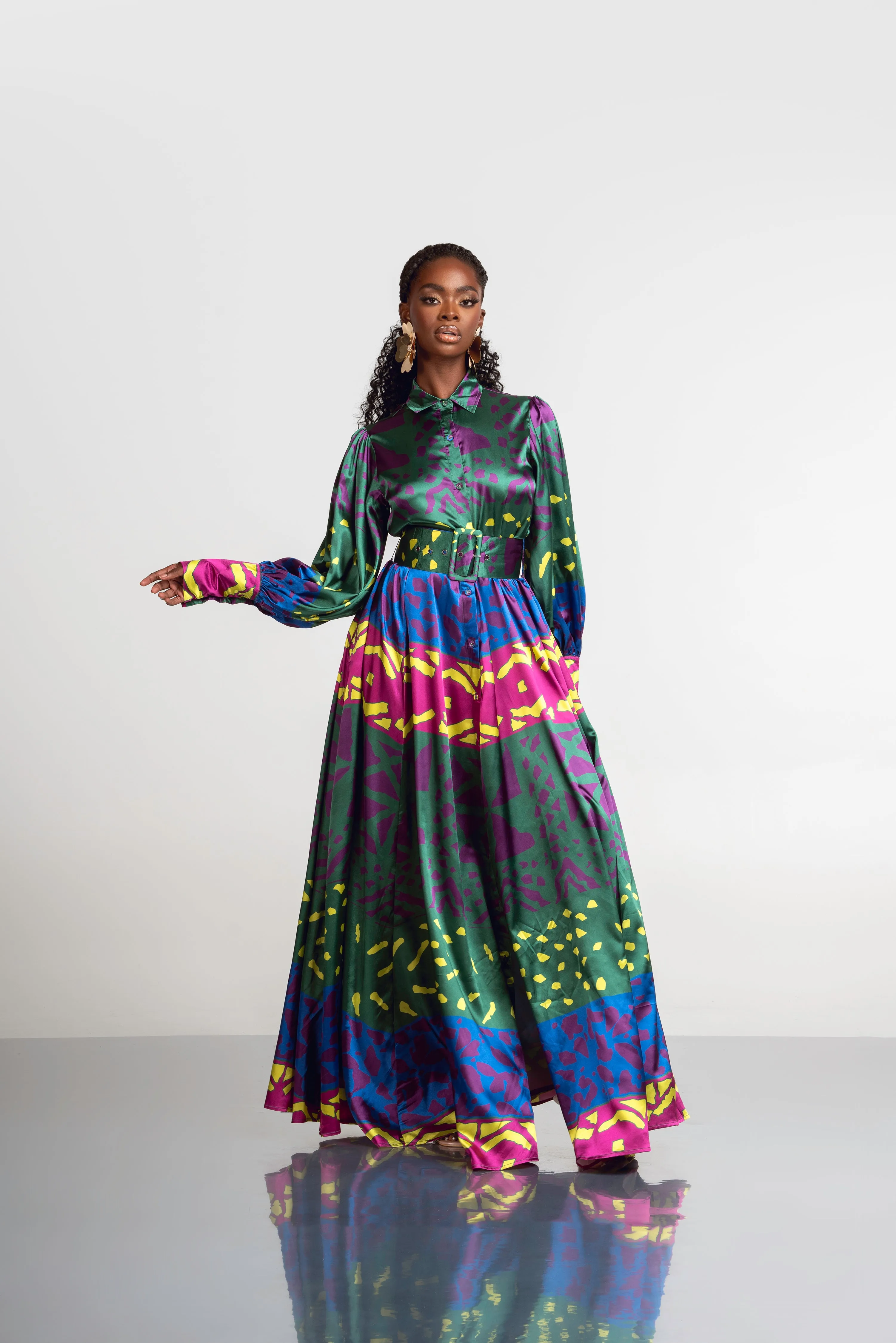ANU GREEN MAXI SHIRT DRESS