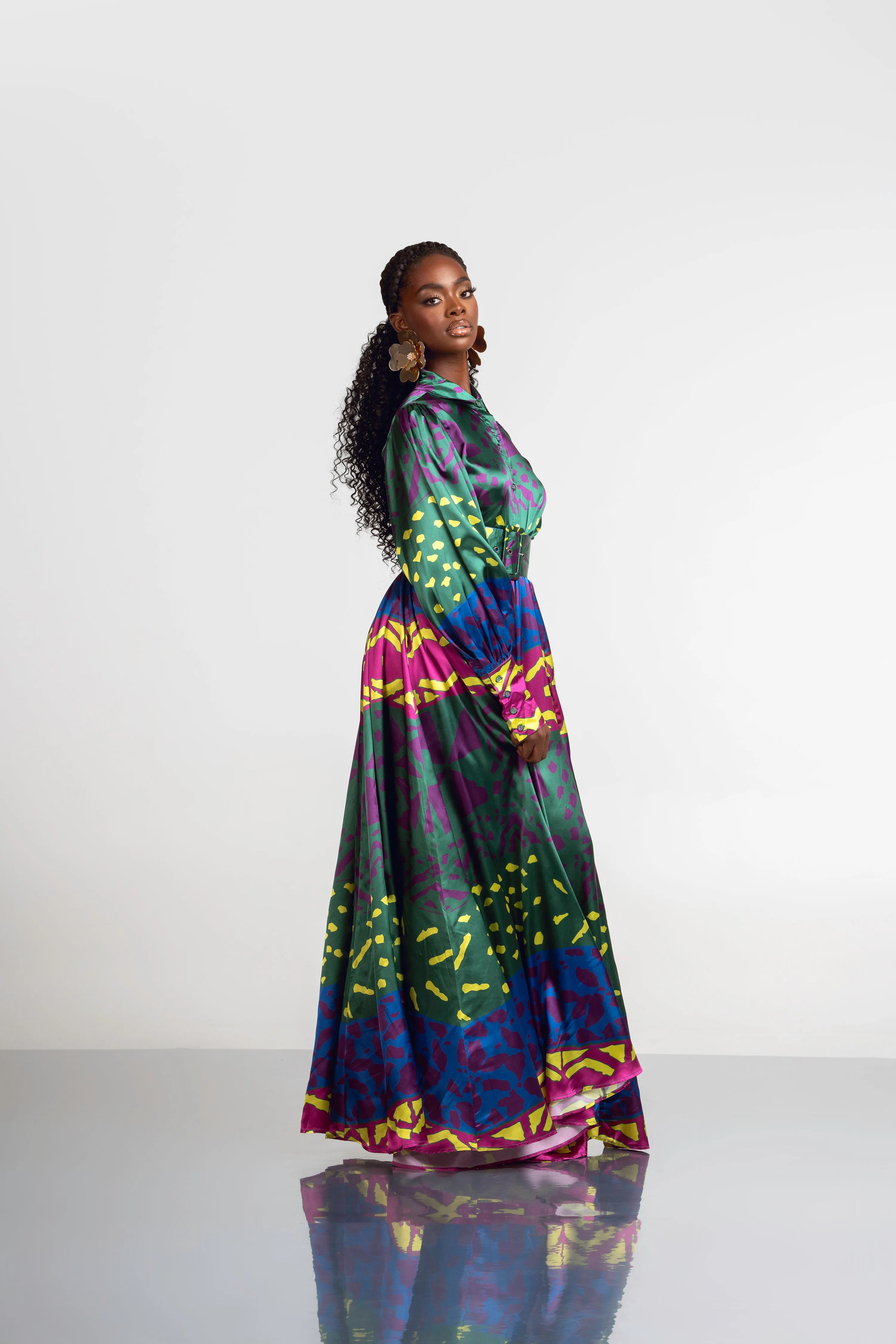 ANU GREEN MAXI SHIRT DRESS