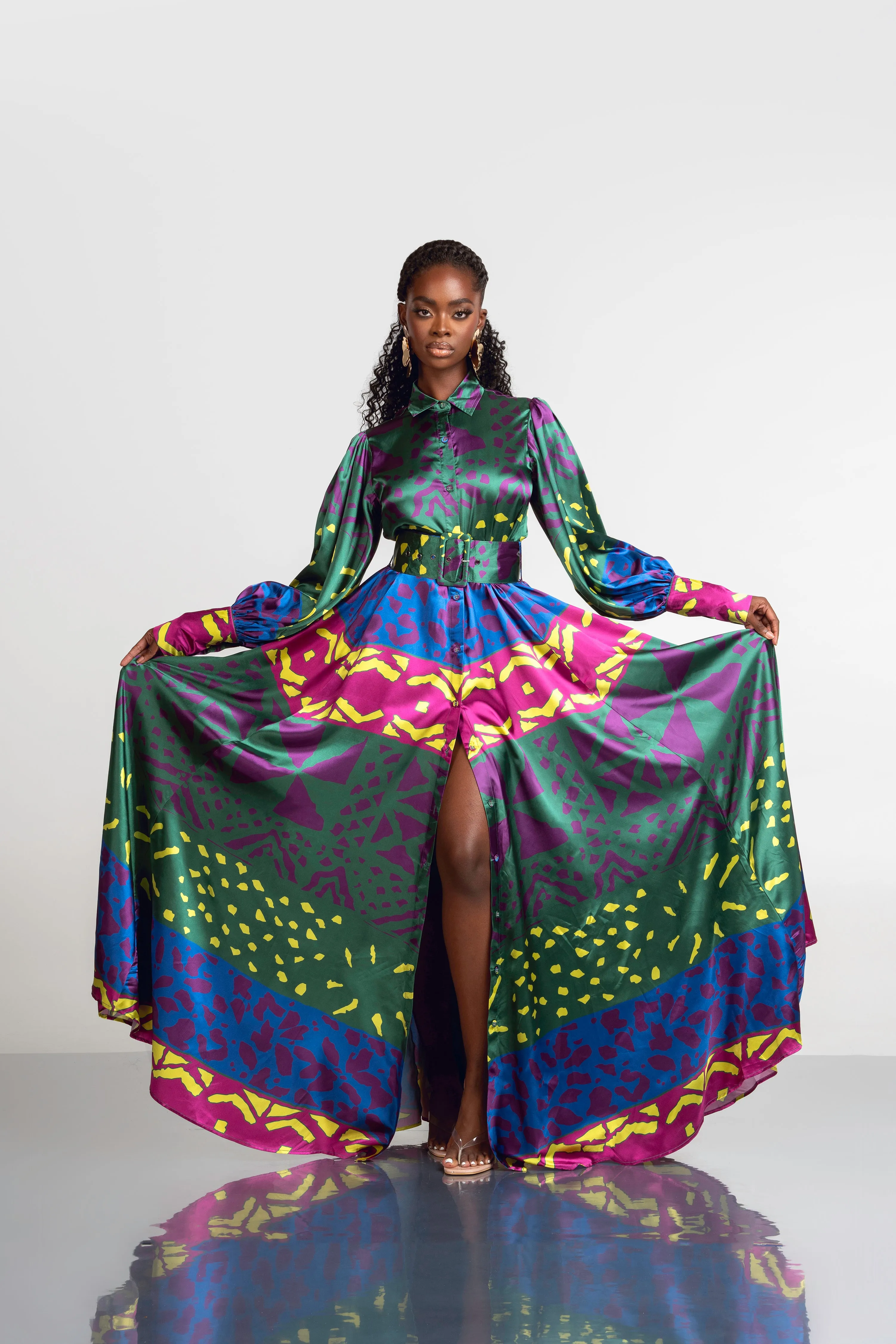 ANU GREEN MAXI SHIRT DRESS
