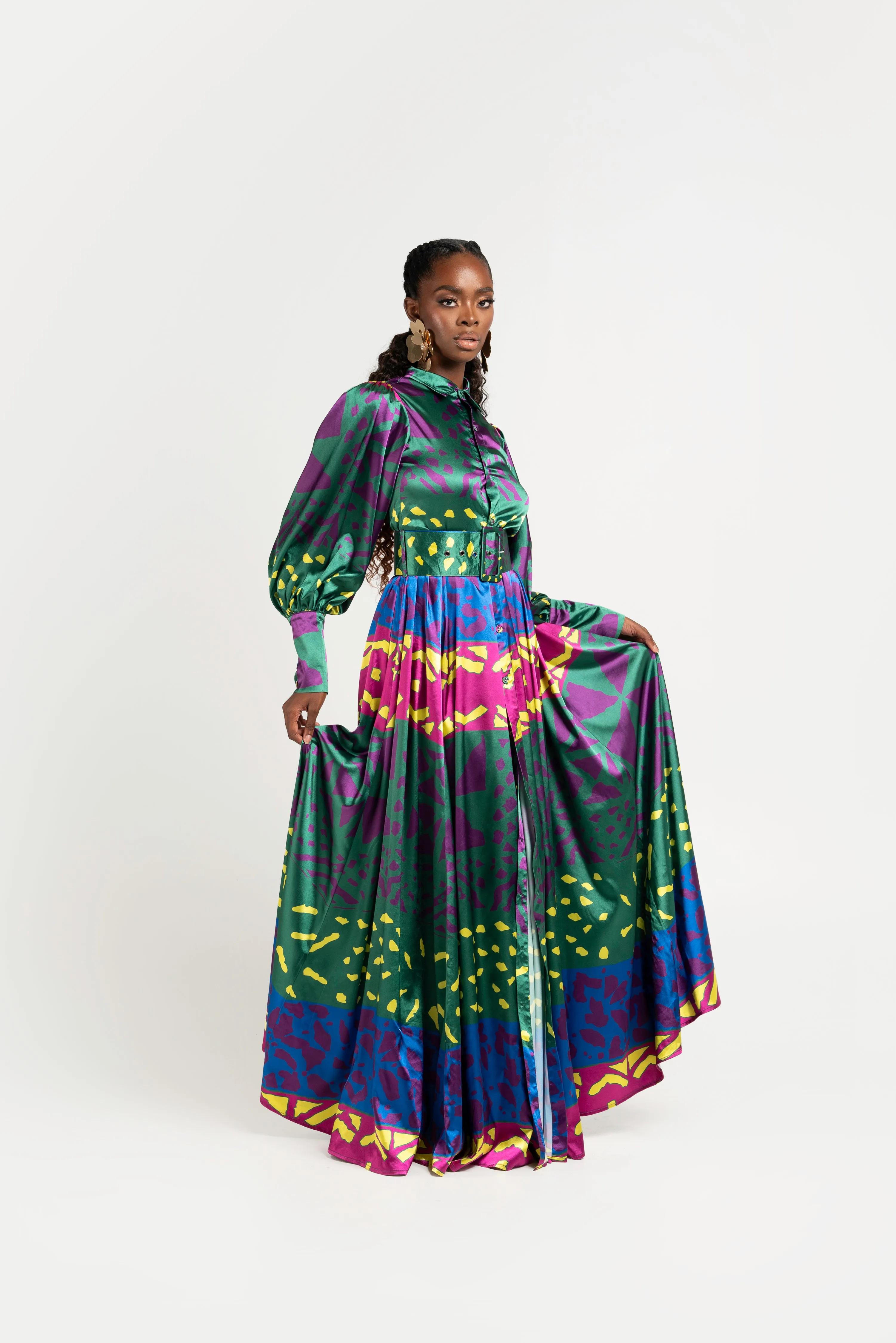 ANU GREEN MAXI SHIRT DRESS