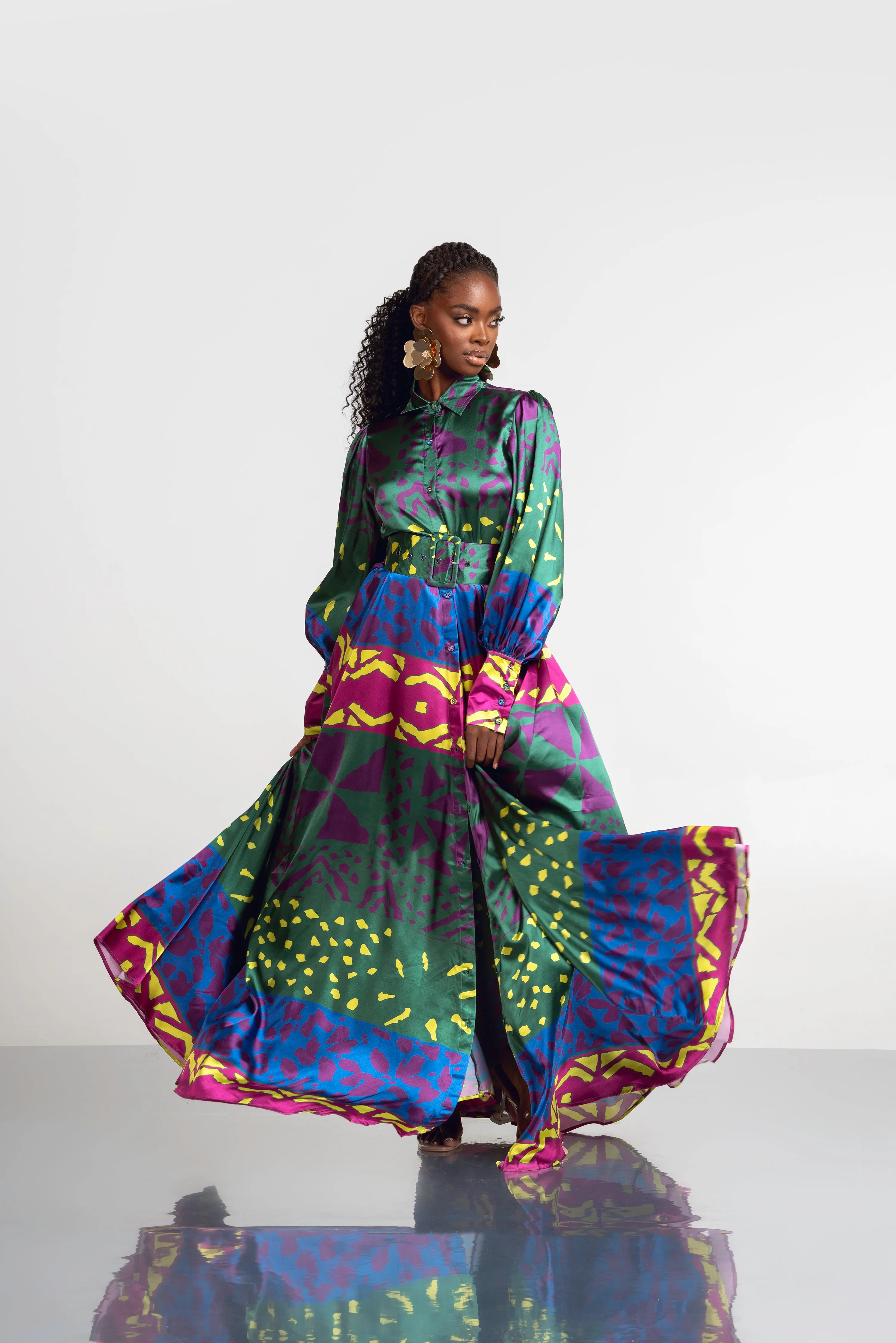 ANU GREEN MAXI SHIRT DRESS