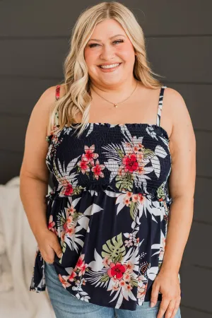 Awaken My Love Floral Tank Top- Navy
