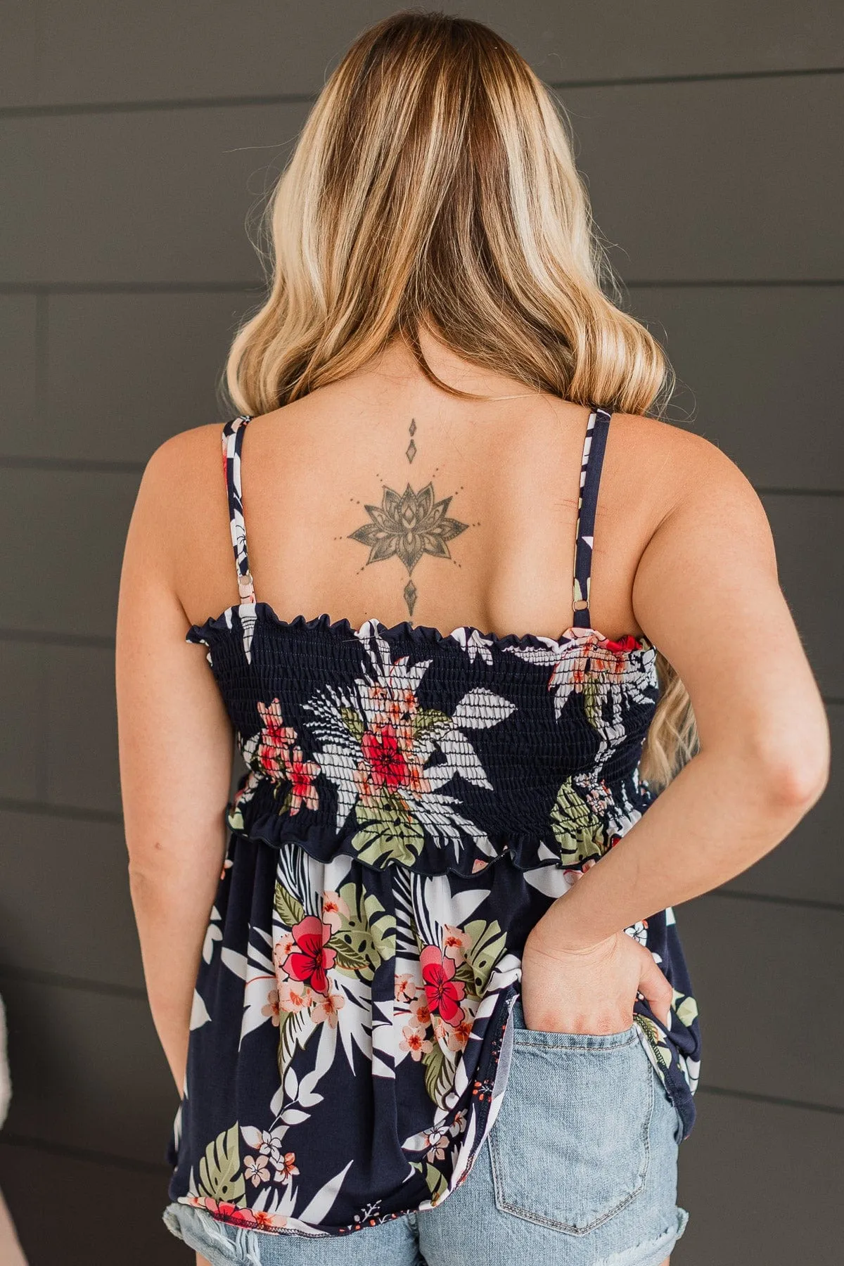 Awaken My Love Floral Tank Top- Navy