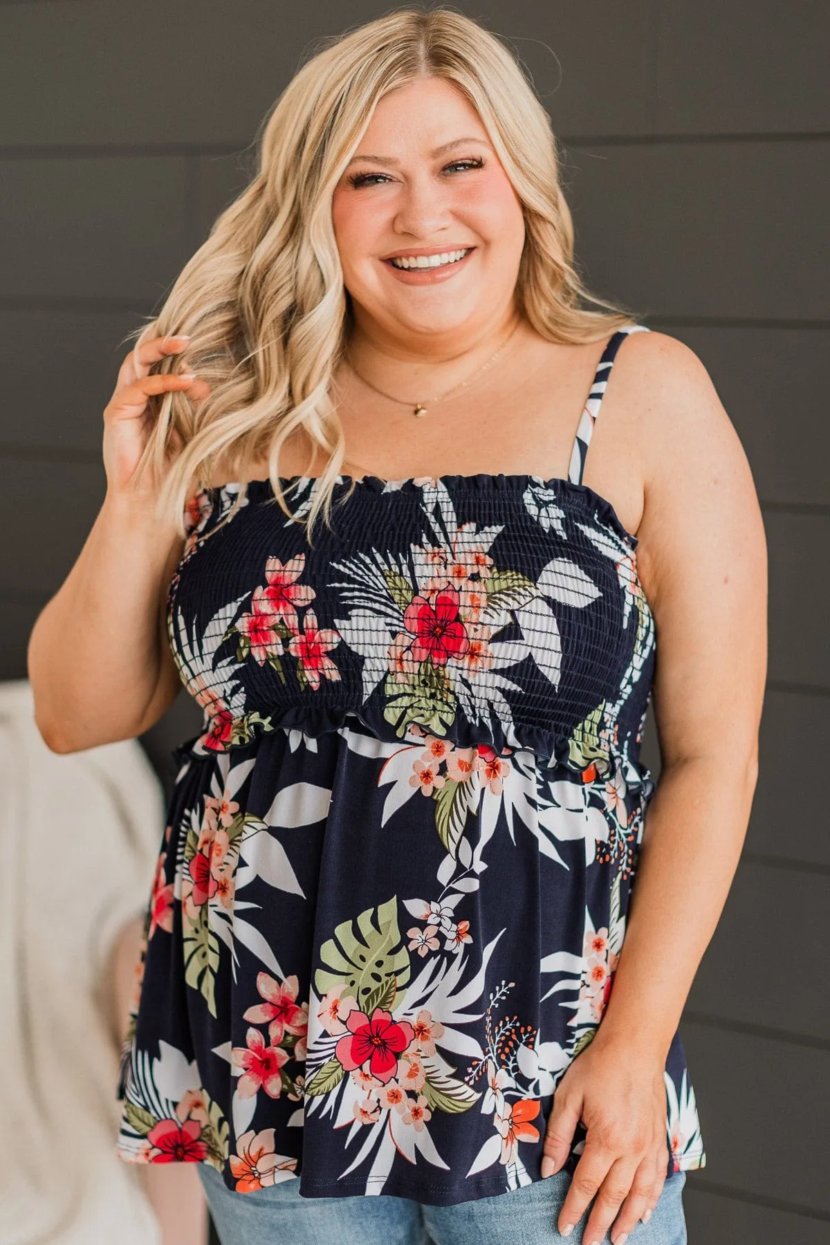 Awaken My Love Floral Tank Top- Navy