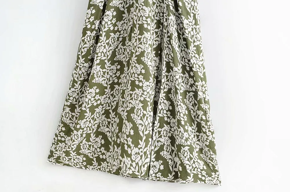 Batwing Sleeve V-neck Split Floral Maxi Dresses