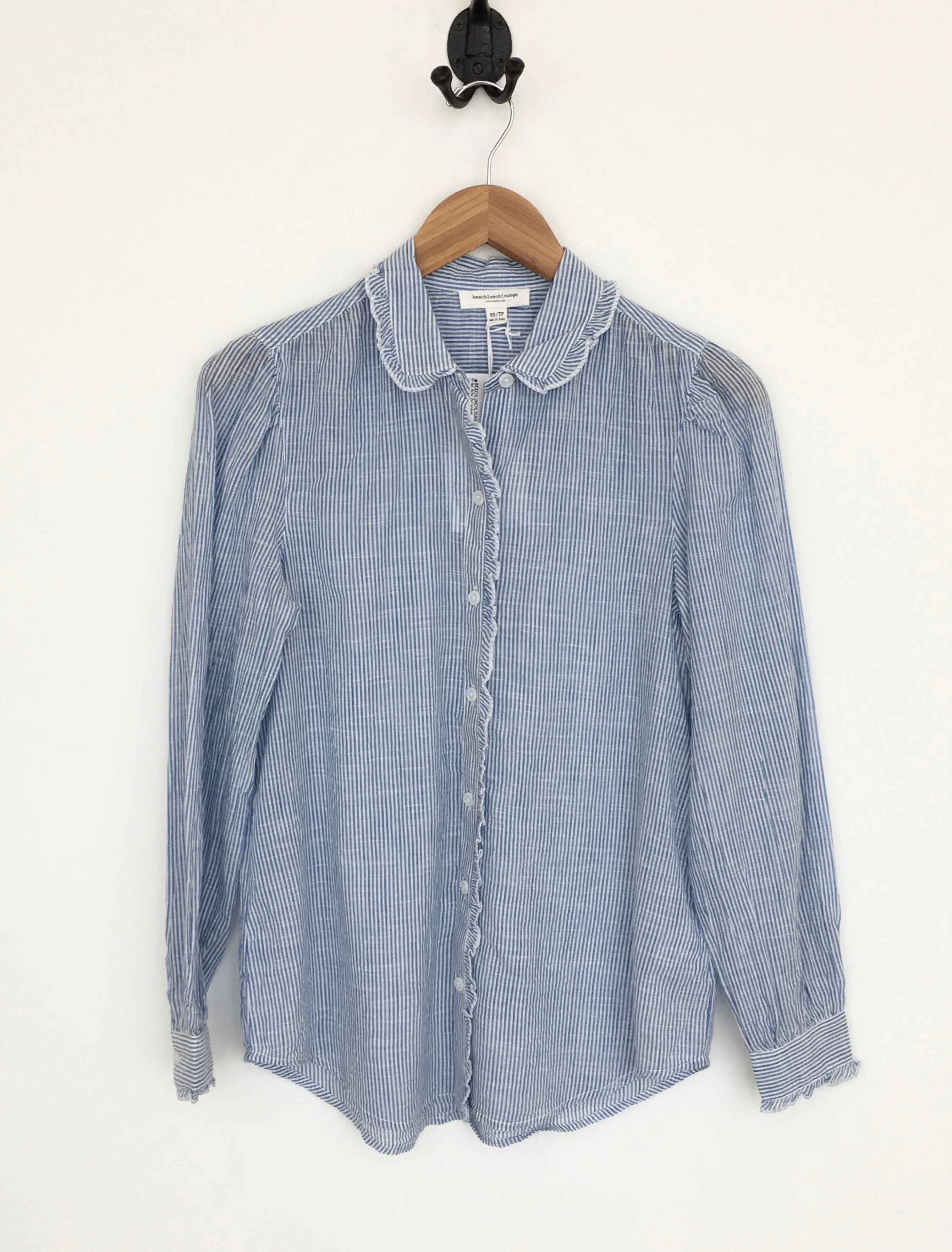 BeachLunchLounge Striped Ruffle Buttondown