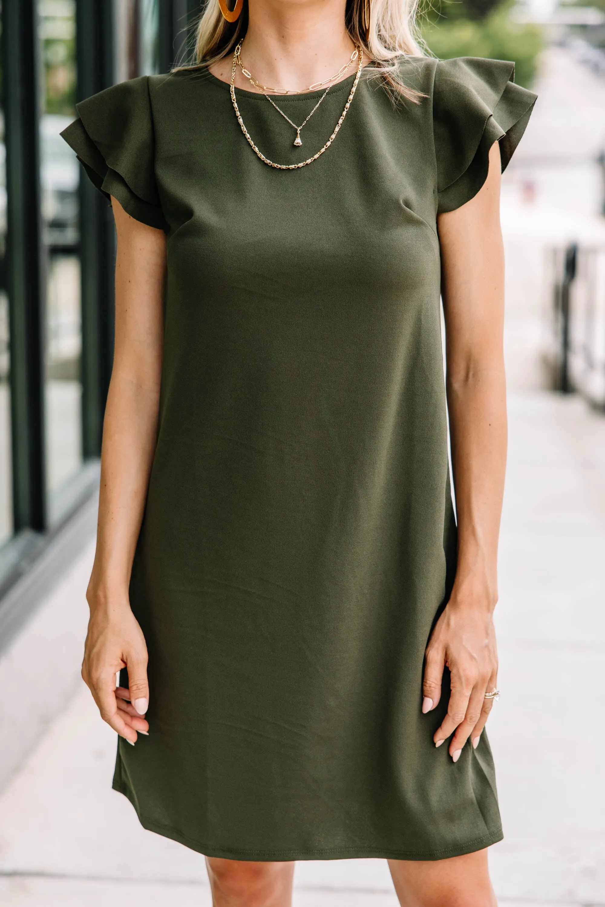 Beauty Bound Olive Green Ruffled Sleeve Dress
