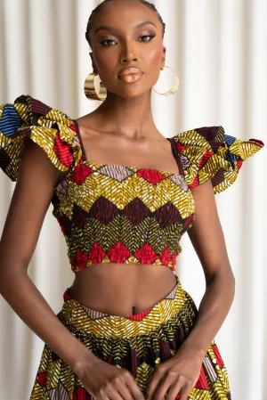 BELLO African Print Ruffle Sleeve Crop Top