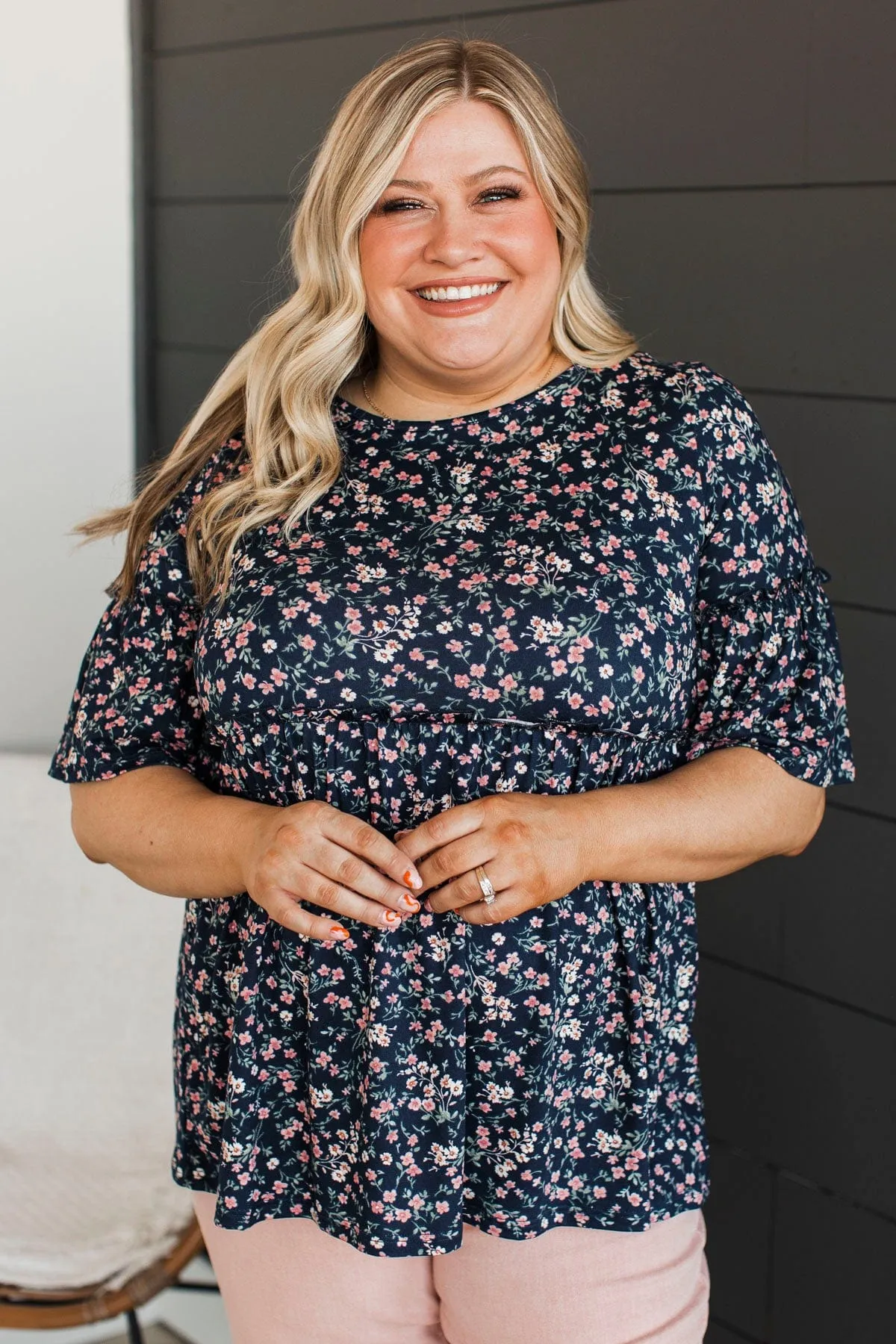 Best Of Them All Floral Babydoll Top- Navy