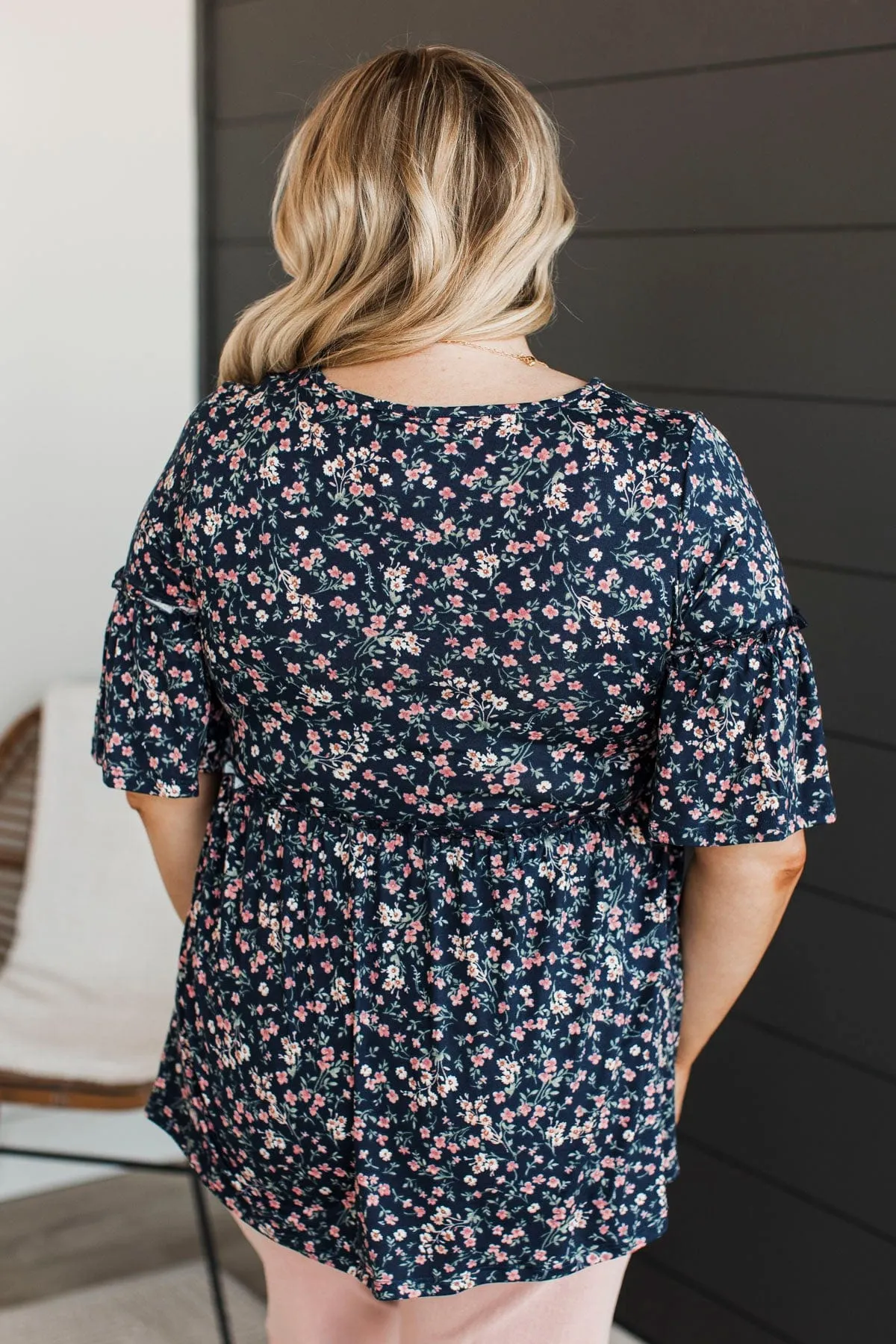 Best Of Them All Floral Babydoll Top- Navy