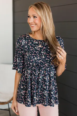 Best Of Them All Floral Babydoll Top- Navy