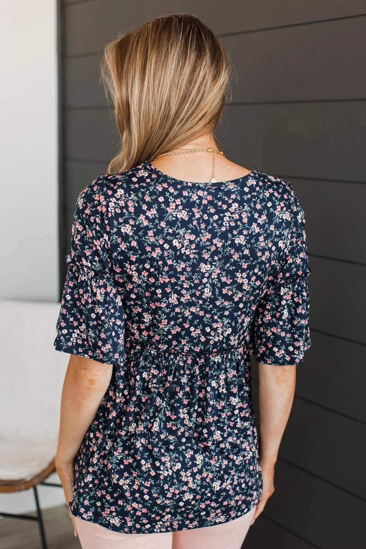 Best Of Them All Floral Babydoll Top- Navy