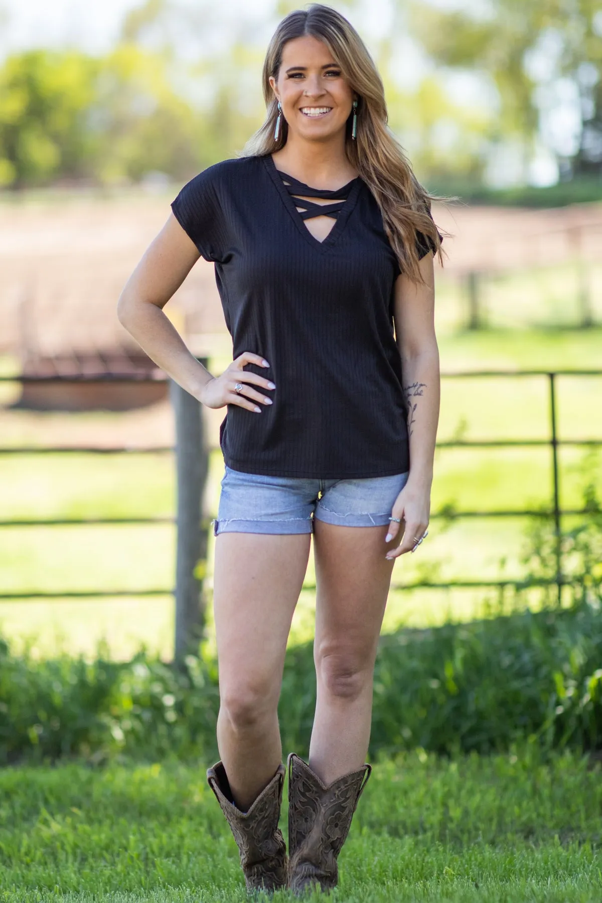 Black Criss-Cross Front Top