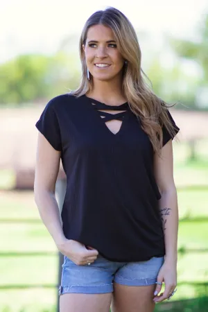 Black Criss-Cross Front Top