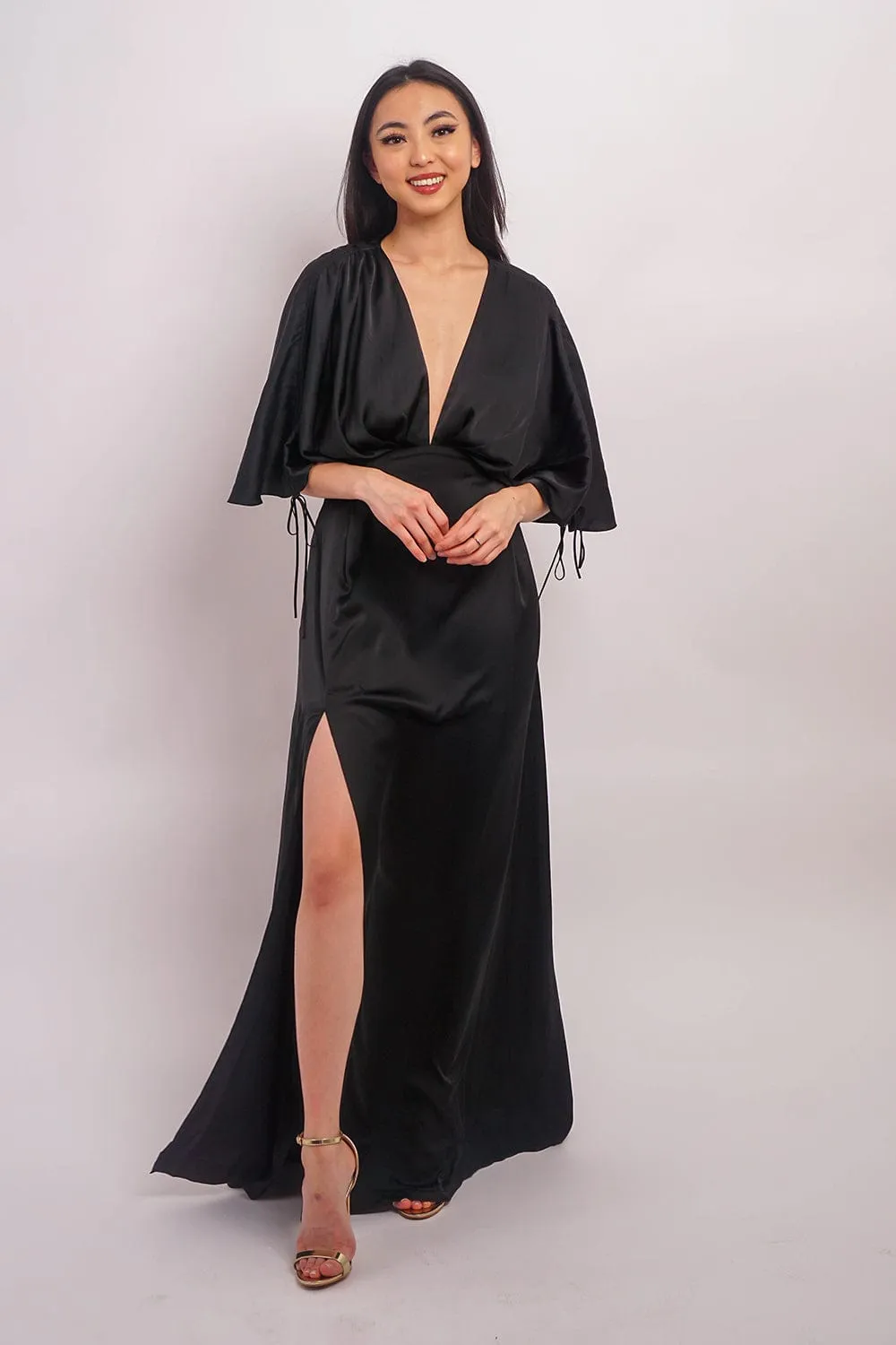 Black Satin Kasumi Maxi Dress