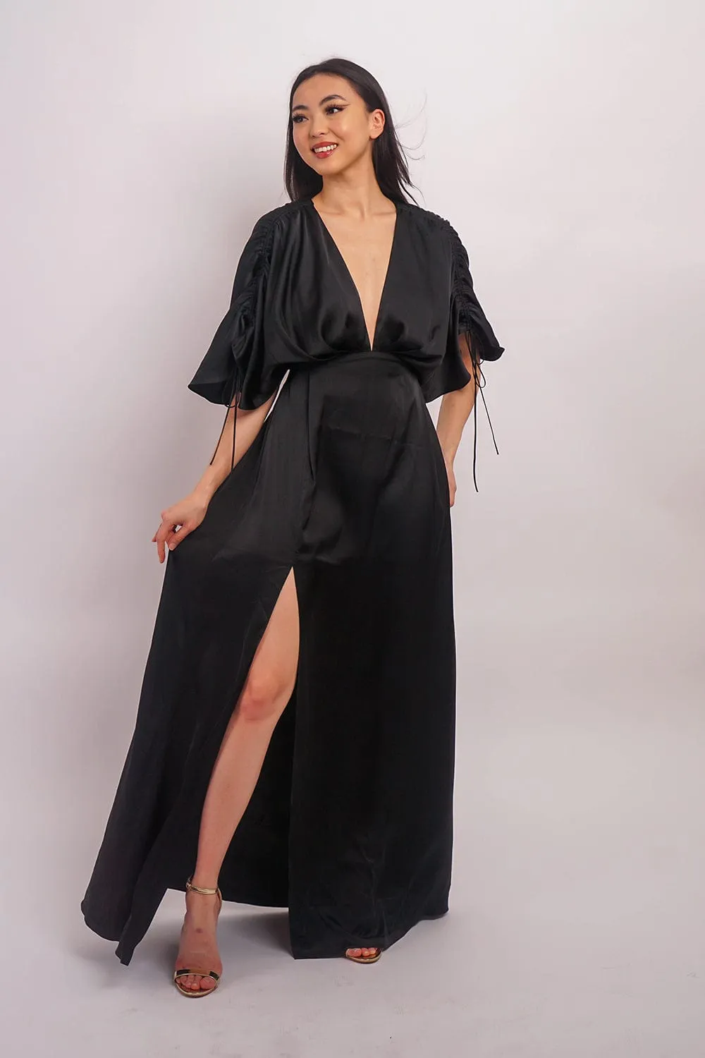 Black Satin Kasumi Maxi Dress