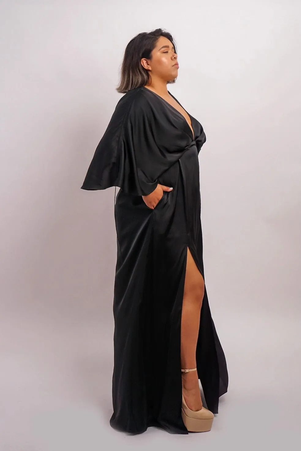 Black Satin Kasumi Maxi Dress