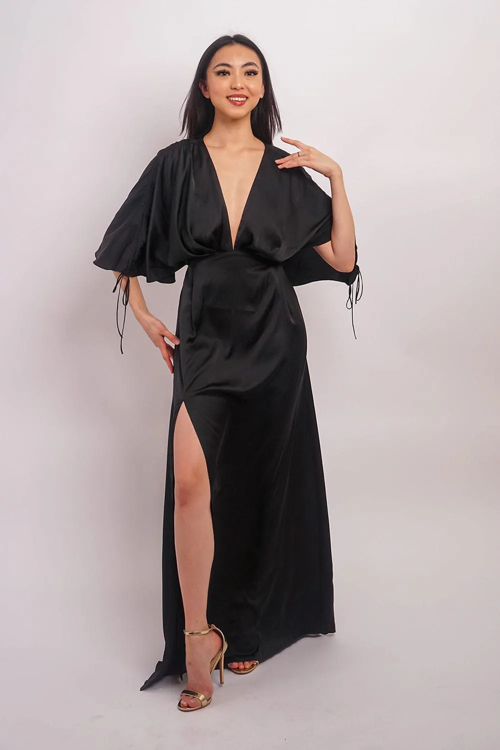 Black Satin Kasumi Maxi Dress