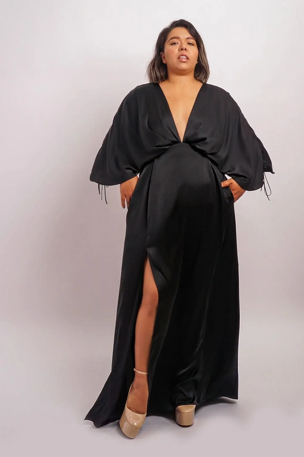 Black Satin Kasumi Maxi Dress