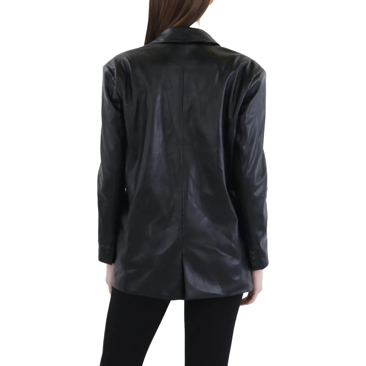 [BLANKNYC] Womens Faux Leather Oversized One-Button Blazer