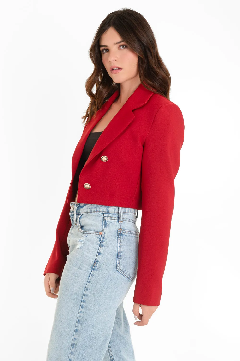 Blazer corto abierto botones en contraste